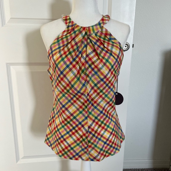 NWT Eva Franco Anthropologie Multicolor Plaid Top 8 - Picture 6 of 12